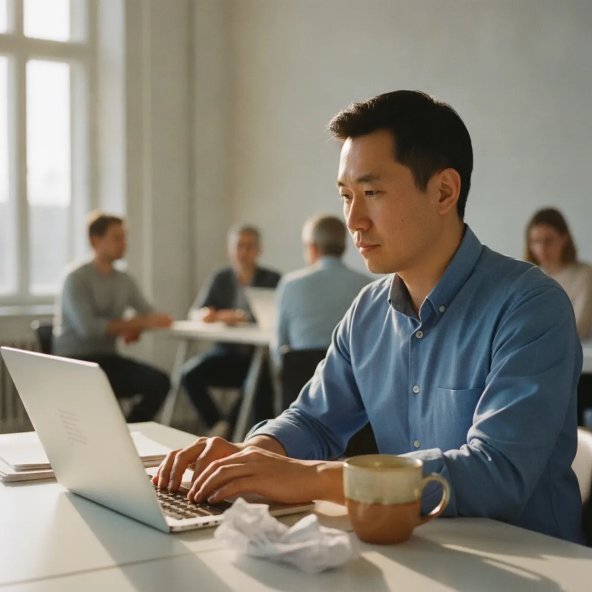 A sales representative writing a personalized cross-border outreach message on a laptop
