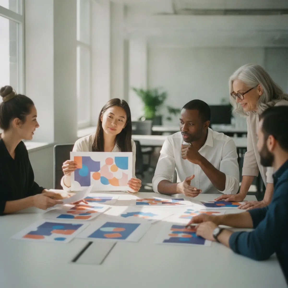 A diverse marketing team reviewing localized versions of a campaign for different markets